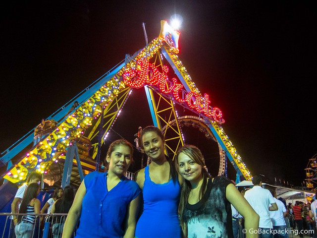 Andrea (left), and the two Viviana's in front of the Pirate ship ride