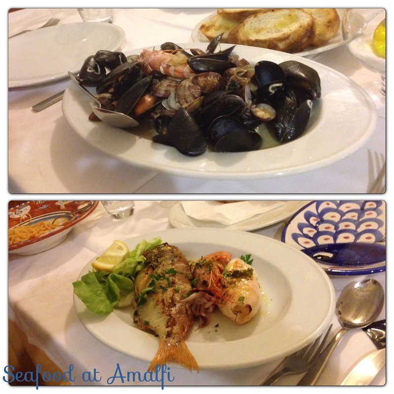 mussels and grilled fish at Amalfi, Italy