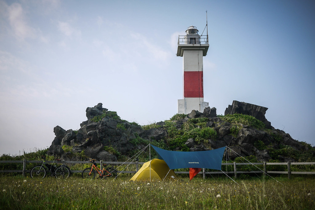 Lighthouse overlooking the Kutsugata-misaki Park Campground on Rishiri Island, Japan