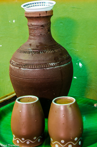 Earthen pot surahee with two glasses