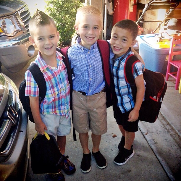 It's picture day... handsome boys! Here's 3 of the 5 crazies I take to school 3 days a week. Just call me the school bus! #reducingthecarlineby3cars #overcrowdedschool #loveourvillage @lillybrussow @lisa_lbphoto