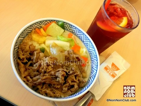 Beef Gyudon Rice with Vegetables + Red Iced Tea