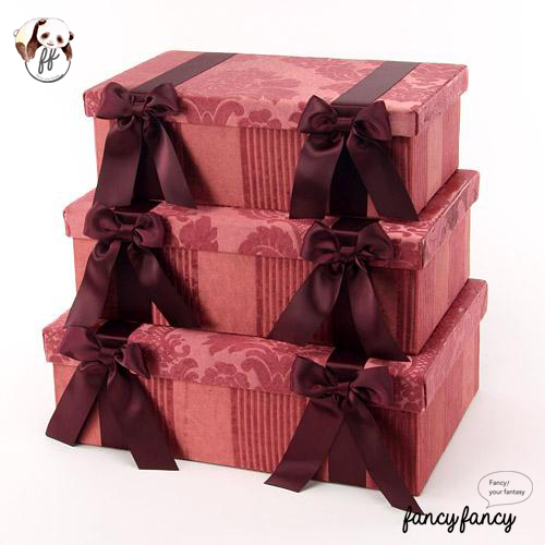 85.優雅宮廷風緞帶蝴蝶結收納盒(美國設計 大中小三個一組)-紫紅色