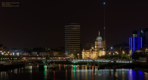 Night reflection on River Liffey