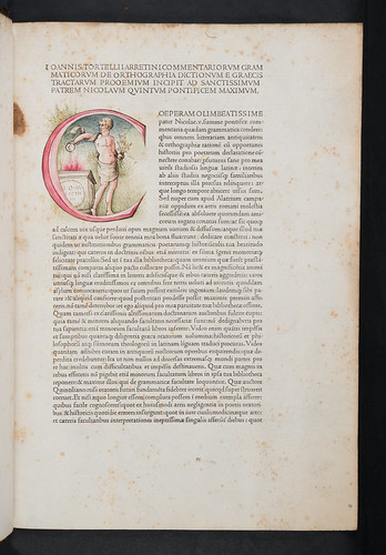 Historiated initial in Tortellius, Johannes: Orthographia