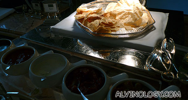 Papadum with a variety of sauces - I love this 