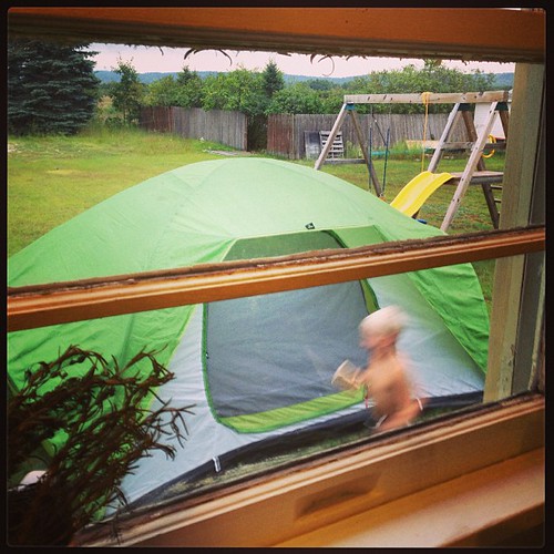 Playing in and around the tent in the backyard. #whynot