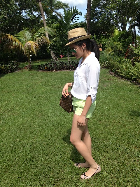forever 21 top shorts green white fashion fedora hat sunglasses sunnies latina summer