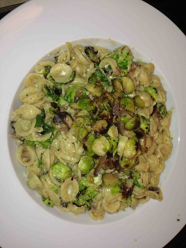 orecchiette carbonara with charred Brussels sprouts elisa