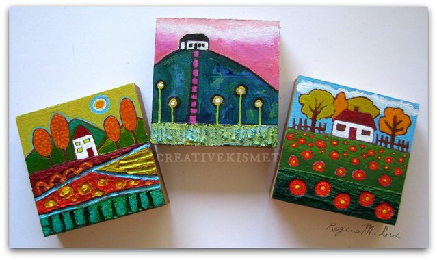 three little house paintings by Regina Lord
