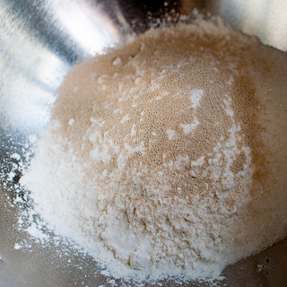 combine flour, yeast and sugar together