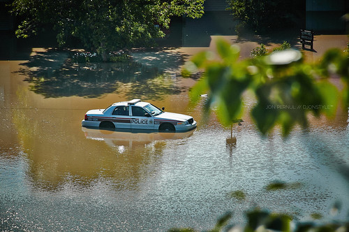 Even police had trouble getting around during the recent flooding. Photo by Jon Pernul.