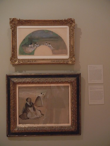 DSCN7777 _ Fan: Dancers on the Stage (t), 1879, & Girls Beside the Sea, c. 1875, Edgar Degas (1834-1917), Norton Simon Museum, July 2013