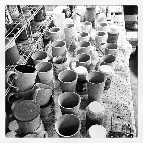 Scenes from a work day #ceramics #mugs #glazing