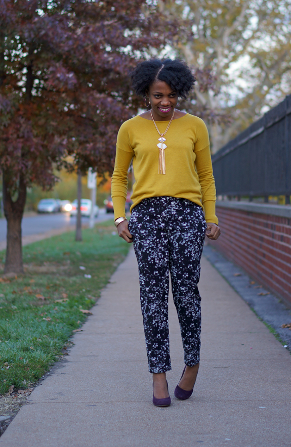 Ann Taylor Hazy Floral pants, How to wear Mustard 1c