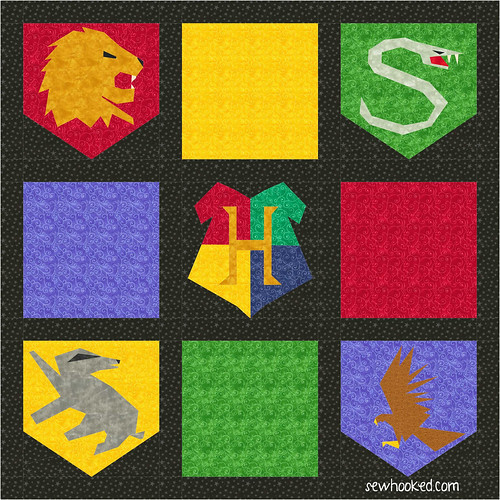 Hogwarts quilt using House & Hogwarts blocks