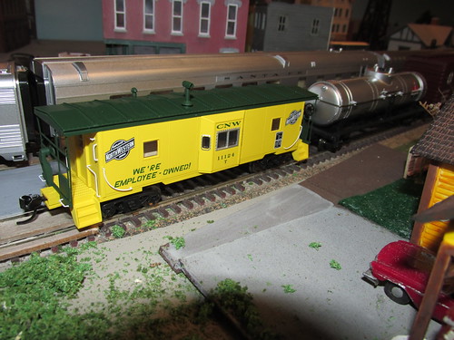 A two train meet on the club layout.  The Oak Park Society of Model Engineers,H.O Scale Model Railroad Club.  Oak Park Illinois.  Late January 2014. by Eddie from Chicago