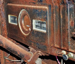 Dashboard, rusted-out 1950s Dodge truck - public art, Distillery District, Toronto