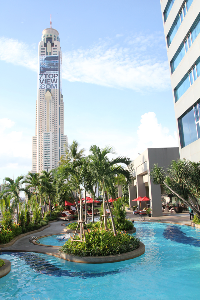 Swimming pool with a view of Baiyoke Tower