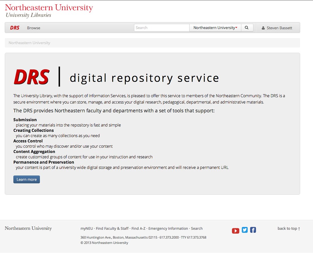 Screen shot of the landing page for the digital repository service.