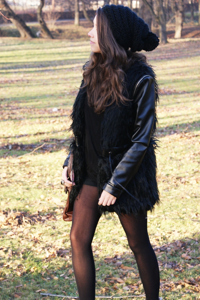 Leather + fur coat