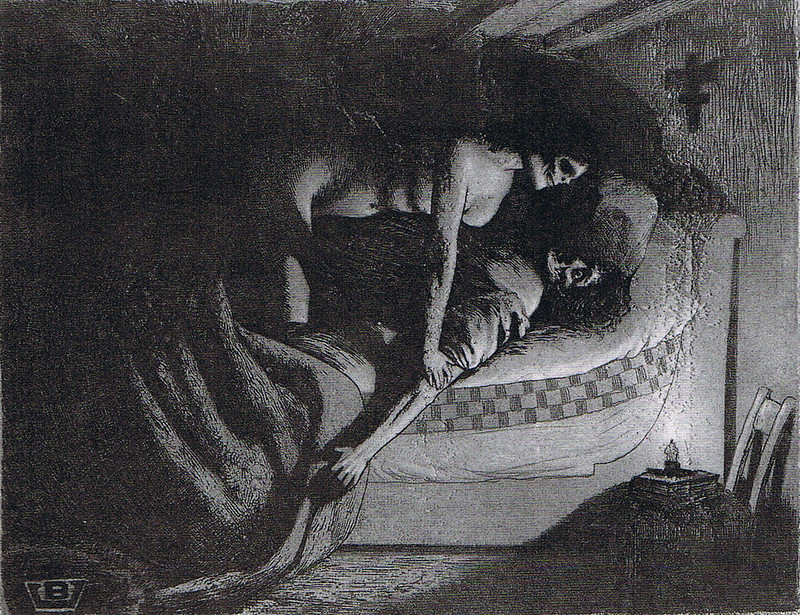 Valère Bernard - Homme au lit avec squelette