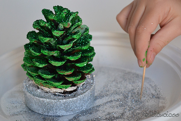 Make Christmas Trees out of pine cones
