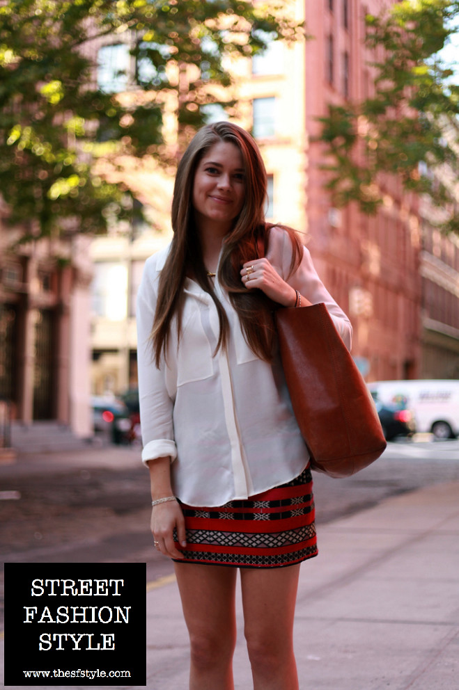 zara tribal skirt, sheer blouse, leather tote, suede booties, new york fashion blog, street fashion style, TheSFStyle, SFStyle, 