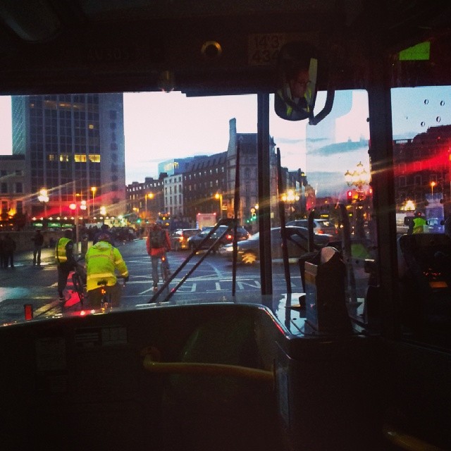Happy Thursday. So tired and on a packed bus. The view from the front. #dublin #ireland #bus #traffic #morning