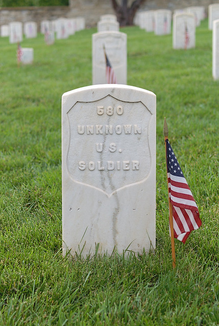 Jefferson City National Cemetery, in Jefferson City, Missouri, USA - tombstone of unknown soldier