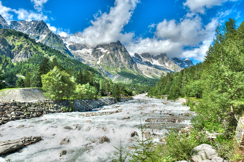 River Dora Baltea near Mont Blanc Italy