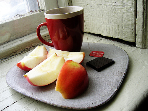 black tea, chocolate, and apple