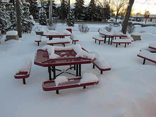 The outdoor patio dining area at a Mc Donald's fast food restaurant.  Niles Illinois.  Thursday, January 2nd, 2013. (Definately the "Off Season.") by Eddie from Chicago