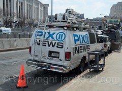 PIX 11 News Satellite Truck, 2017 Yankees Home Opener at Yankee Stadium, The Bronx, New York City