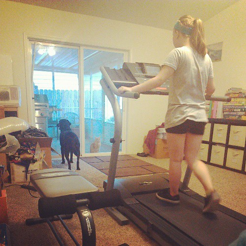Robert found a treadmill on Craigslist, Carus has been on it most of the evening.