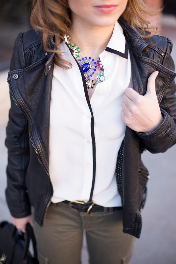 JCrew Tipped Shirt & Statement Necklace