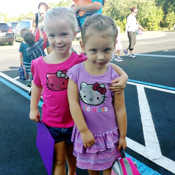 Twins! Peyton was excited to walk her little friend into her first day of school ever.  @robju