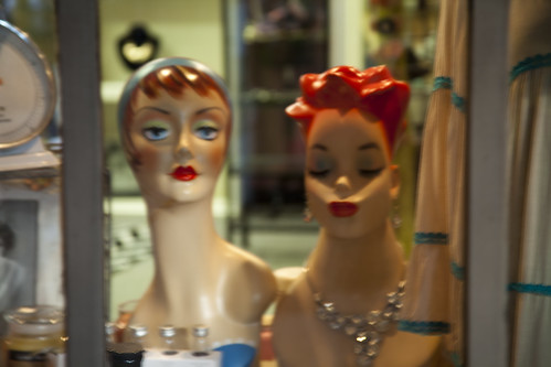 Manic mannequins in a shop window, Salado, Texas. 