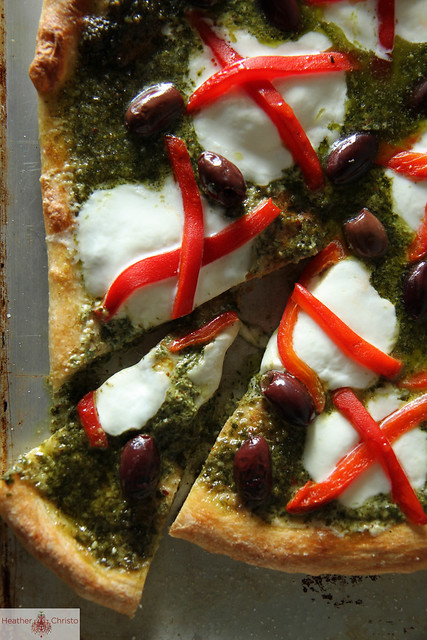 Pesto and Roasted Red Pepper Pizza