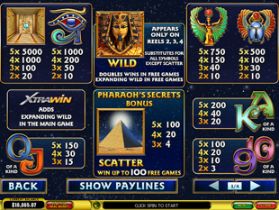 free Pharaoh's Secrets slot payout