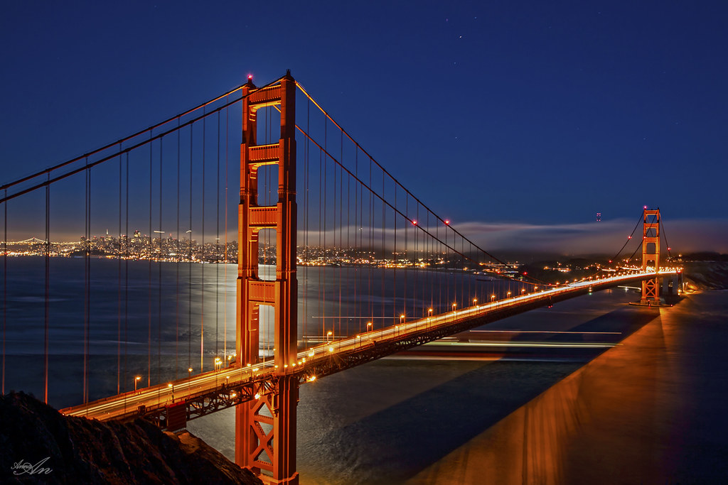 Golden Gate Bridge in the Full Moon Night