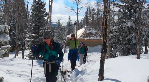 Johanne Tuttle, Jamie Tyson, Charity Parks and Chris Berry head out for cross-country skiing after checking into the Grizzly Ridge Yurt on the Ashley National Forest in Utah. The primitive camping site is open year-round but many people are drawn to it for its feeling of isolation and for the cross-country and snowshoeing trails. (U.S. Forest Service)