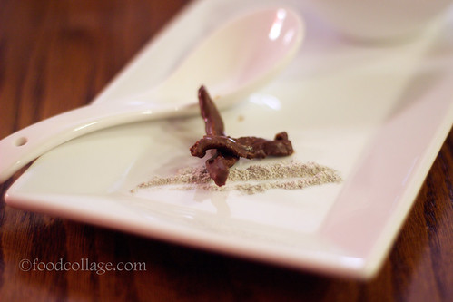 Chocolate covered shiitake with lavender powder at Fukuda