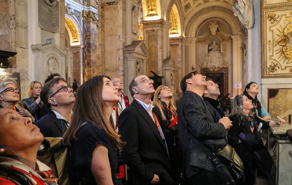 Members of the AAP Advisory Council and other Cornell leaders tour San Luigi dei Francesi with Jeffrey Blanchard, long-time lecturer and academic coordinator of the Cornell in Rome program.

photo / Bob Joy (B.Arch. '72)