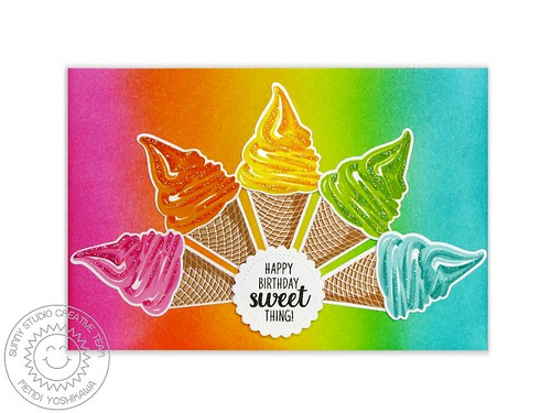 Sunny Studio Two Scoops Rainbow Sherbet Card