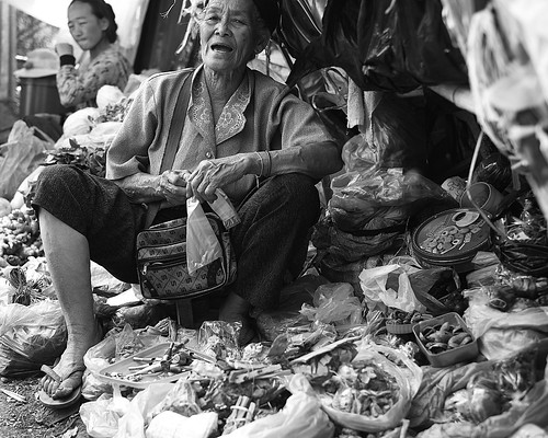 Herb vendor at Talat Sao market, Vientiane, Laos. by daveweekes68