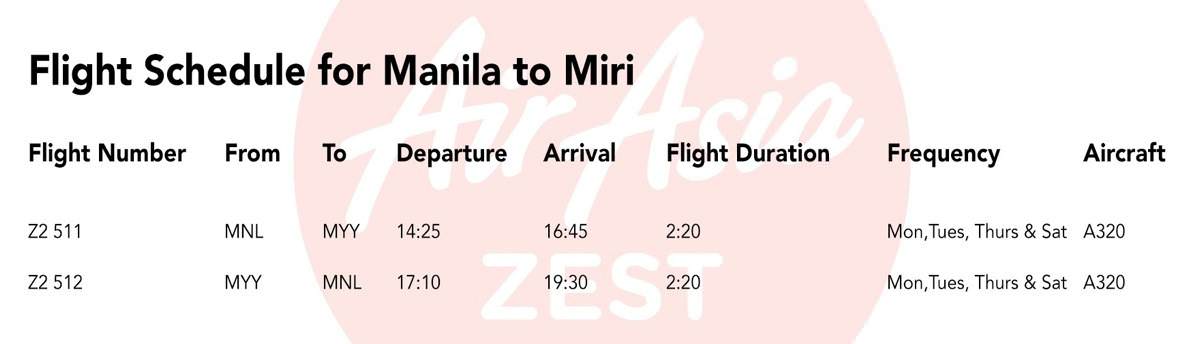 Flight Schedule (Manila to Miri)