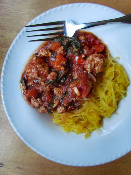 Ground Turkey Tomato Sauce over Spaghetti Squash