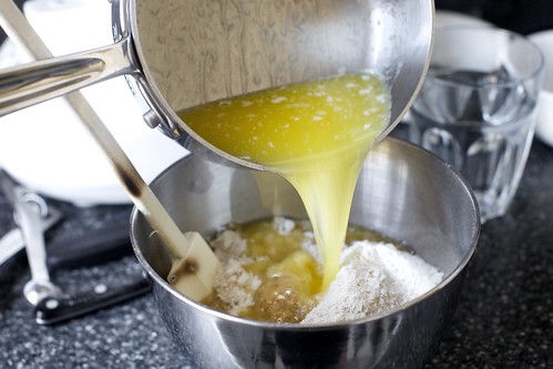 melted butter into dry mixture