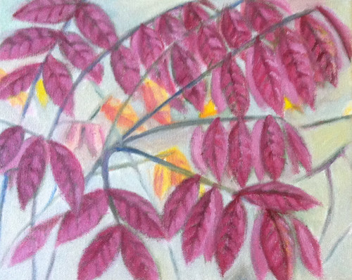 Red Leaves (Oil Bar Painting as of October 8) by randubnick